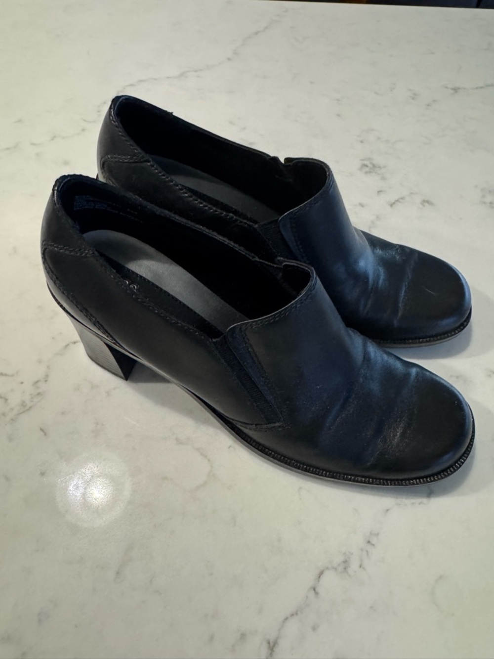 Bass Black Leather Slip-On Heels